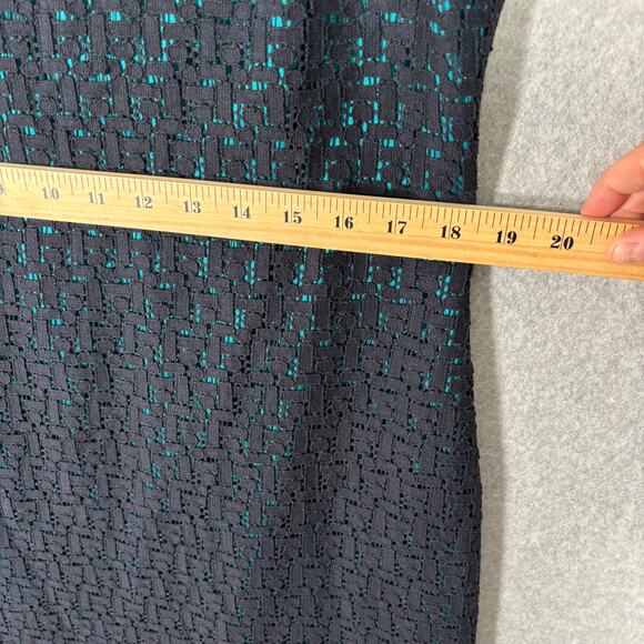 Tahari Dress 14 Navy Turquoise Lace‎ Sheer Mod Career Church Southern 50s Preppy - Picture 9 of 15